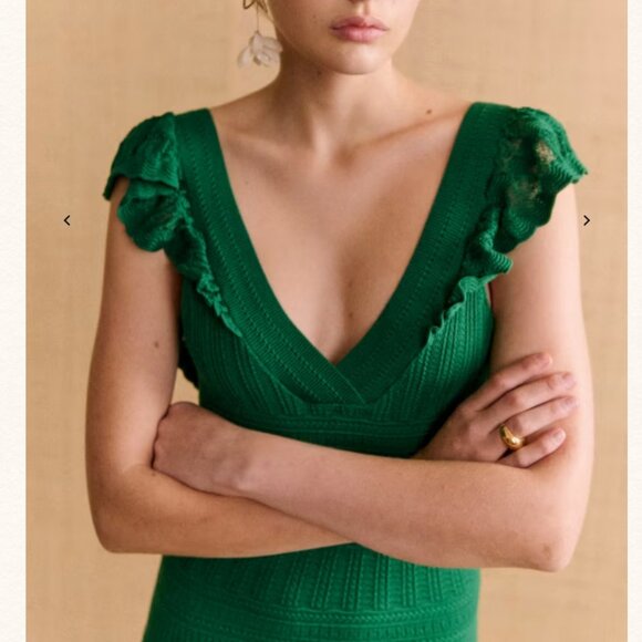 NEW Sezane Aphrodite Midi Dress - Summer Green Knit Ruffle Detail Sleeveless - Picture 3 of 9